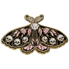 Load image into Gallery viewer, Moth and Skulls Enamel Pin