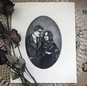 Cara Mia- Gomez & Morticia Art Print by Caitlin McCarthy